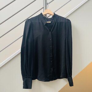 Tahari Black blouse with puff sleeves, and ruffle details (Sm/Petite)